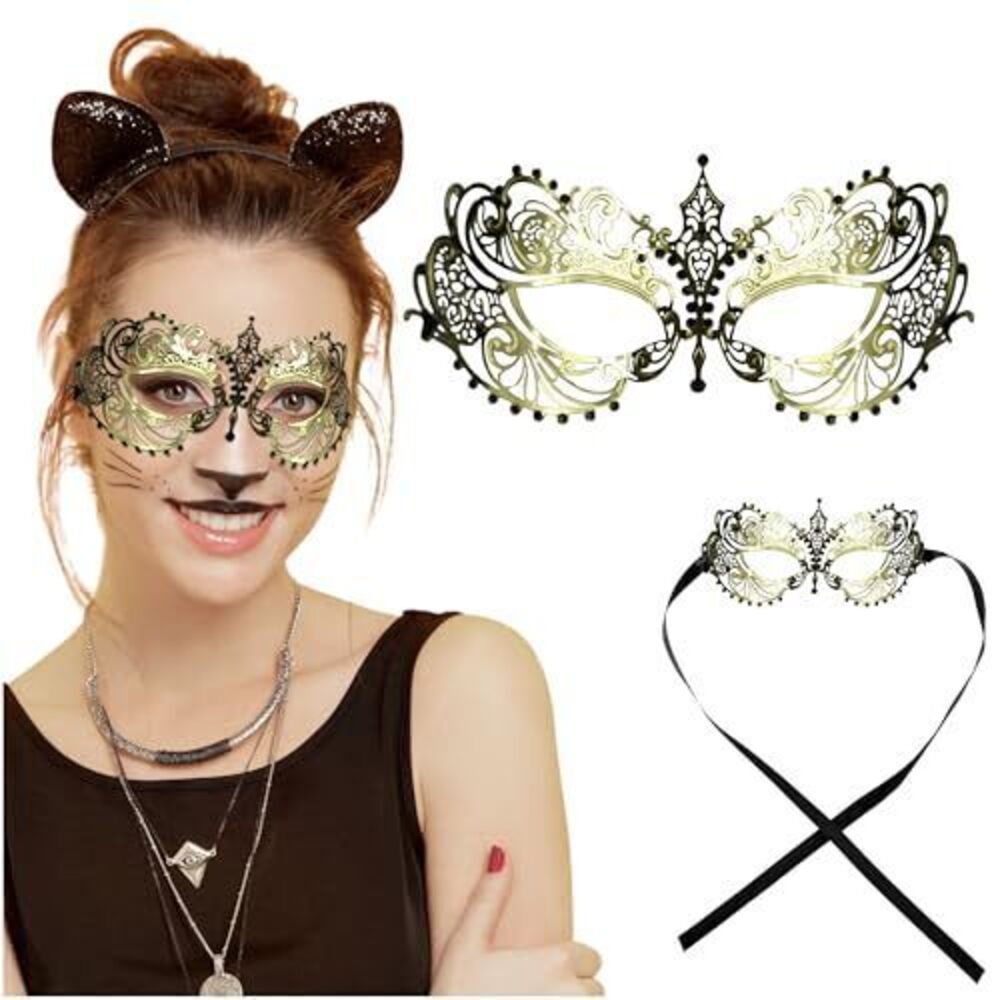 4178 Masquerade Mask with Rhinestones - Elegant Metal Venetian Face Mask